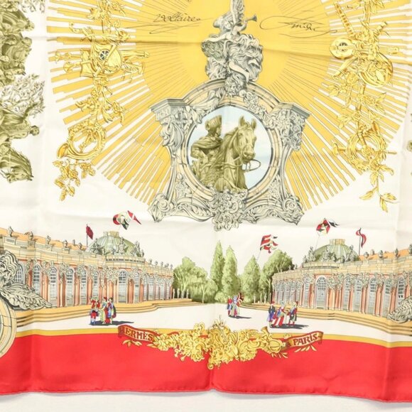 HERMES Carre 90 Scarf ""SANSSOUCY"" Silk Red Auth hk2695 - Picture 9 of 14